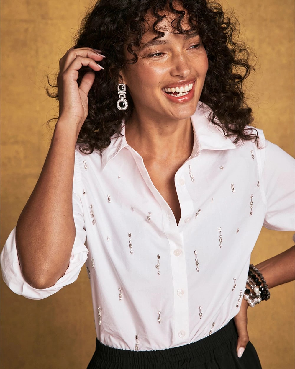 Chico's Jeweled Poplin Shirt ALABASTER