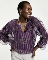 Chico's Georgette Ruffle Sleeve Blouse PURPLE ELIXIR