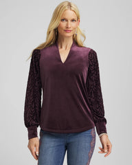 Chico's Art Deco Velvet Burnout Top NIGHT BLOOM