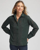 Chico's Lace Cotton Voile Shirt DARKEST SPRUCE