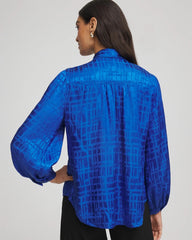 Chico's Jacquard Tie-Front Blouse COBALT STONE