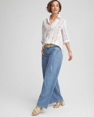 Chico's No Iron™ Multi Stripe Linen Shirt LAVENDER SKIES