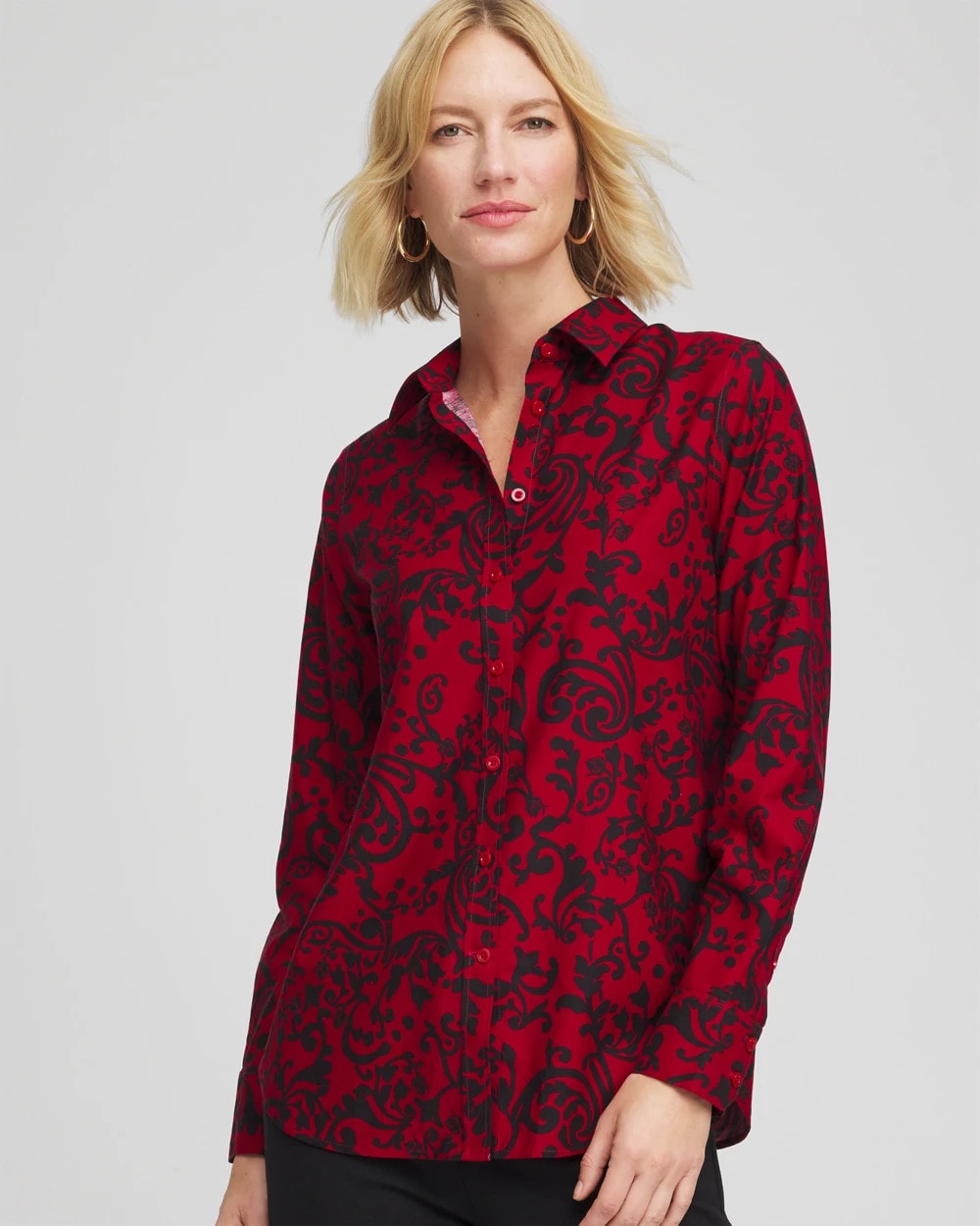 Chico's No Iron™ Vinstra Scrolls Shirt CARMINE RED