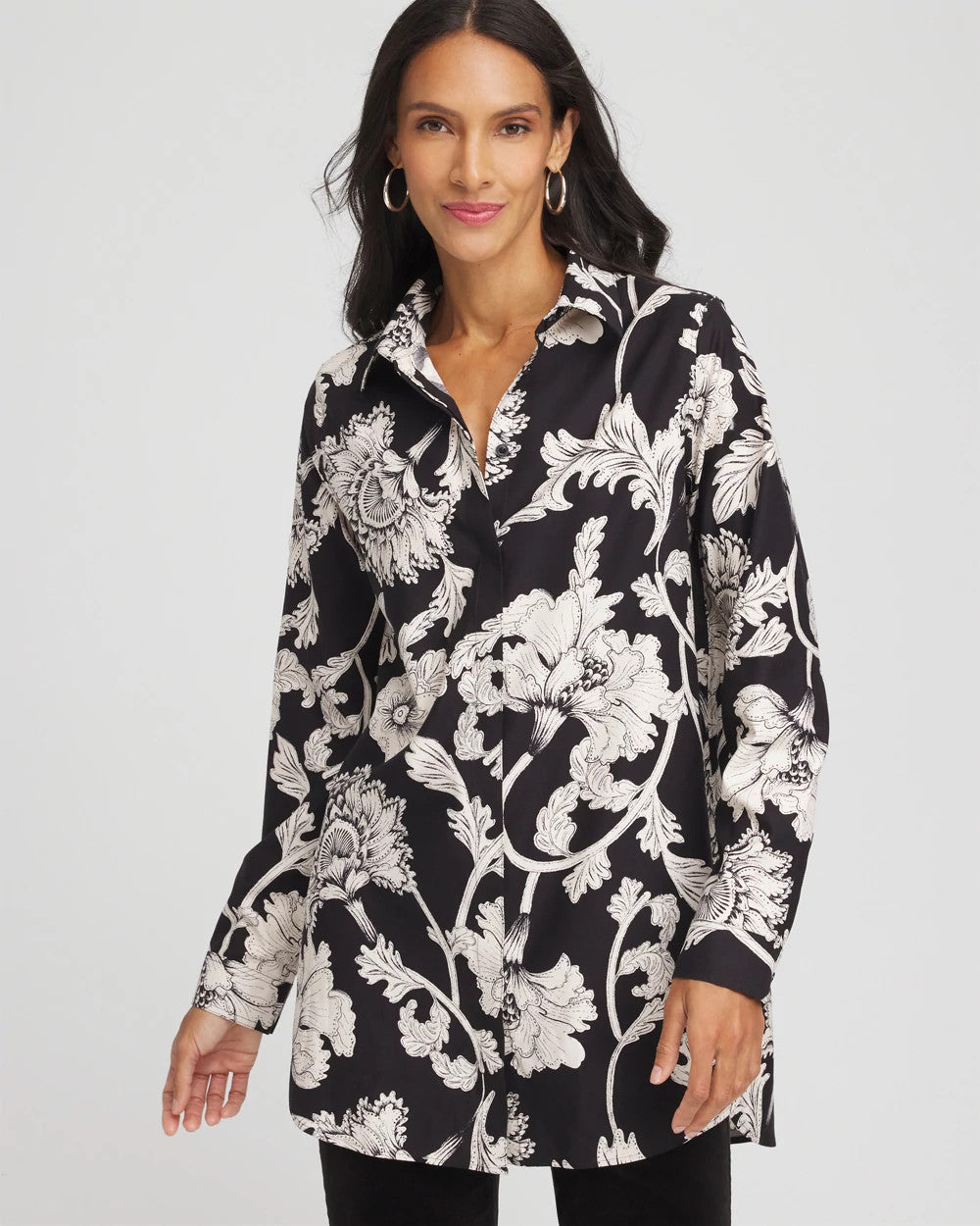 Chico's No Iron™ Bryne Bloom Stretch Tunic BLACK