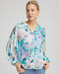 Chico's Georgette Billow Sleeved Blouse PARADISO BLUE