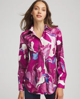 Chico's No Iron™ Floral-Paint-Print Shirt COBALT STONE