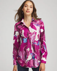 Chico's No Iron™ Floral-Paint-Print Shirt COBALT STONE