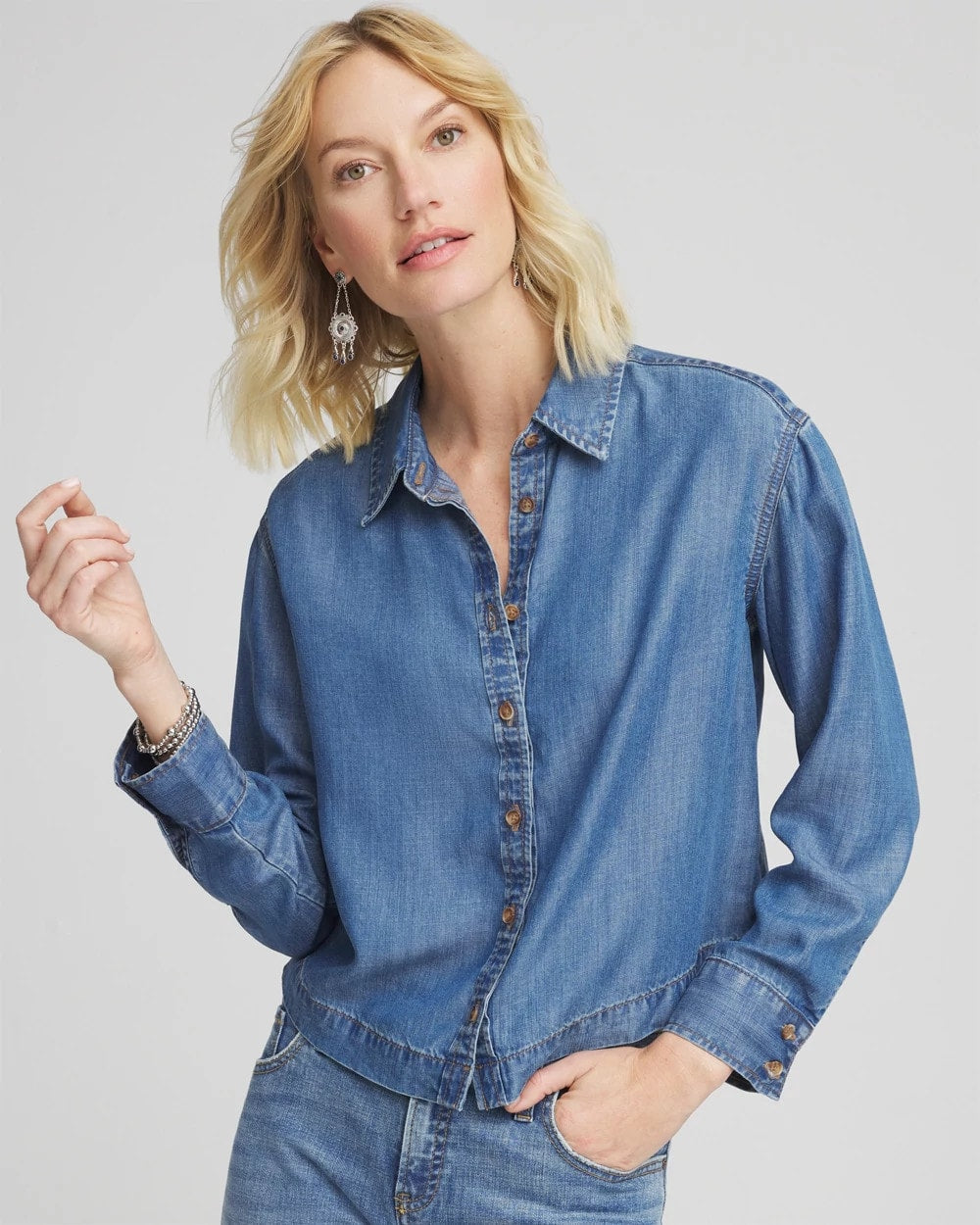 Chico's Tencel™ Cropped Denim Shirt BAILEY INDIGO