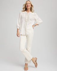 Chico's Embroidered Crinkle-Cotton Blouse ECRU