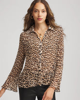 Chico's Animal-Print Pleated Georgette Blouse BLACK