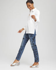 Chico's Rhinestone Embellished Poplin Tunic ALABASTER