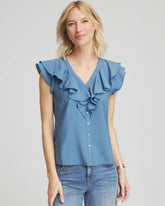 Chico's Crepe Ruffle-Trim Blouse BLUE LOTUS
