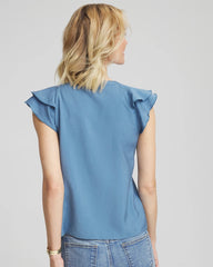 Chico's Crepe Ruffle-Trim Blouse BLUE LOTUS