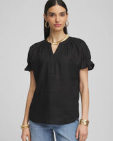 Chico's Linen Flutter-Sleeve Popover Top BLACK