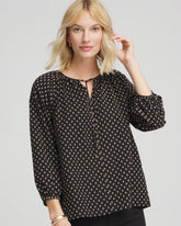 Chico's Floral Print Tie-Neck Top BLACK