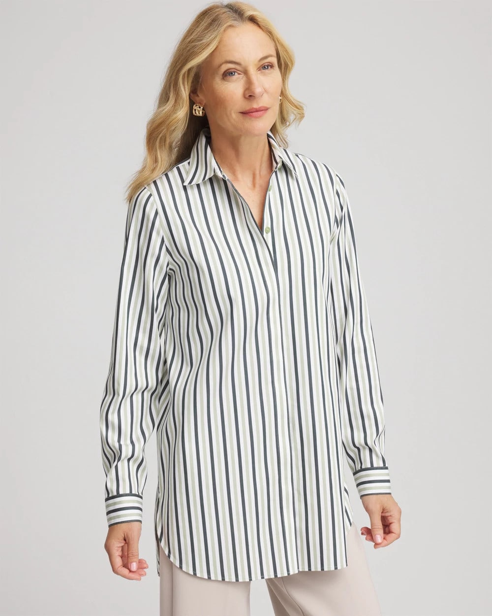 Chico's No Iron™ Striped Shirt SAGE MEADOW