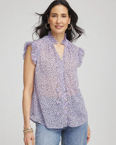 Chico's Cheetah Print Ruffle-Collar Blouse VIOLET AURA