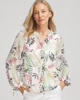 Chico's Drawstring Crinkle Chiffon Blouse CAFE AROMA