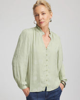 Chico's Jacquard Georgette Peasant Blouse SAGE MEADOW