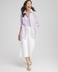 Chico's No Iron™ Plum Striped Linen Shirt PLUM SHADE