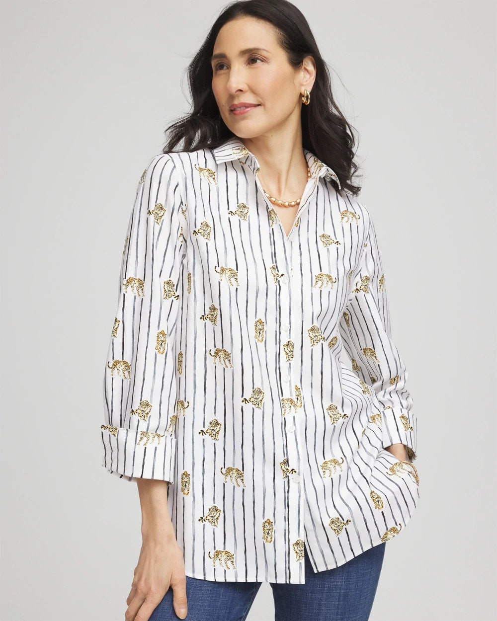 Chico's No Iron™ Leopard Graphic Shirt OPTIC WHITE