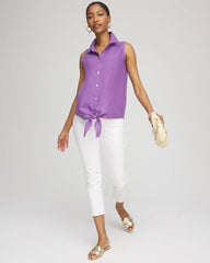 Chico's No Iron™ Linen Tie-Front Sleeveless Shirt PLUM SHADE