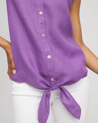 Chico's No Iron™ Linen Tie-Front Sleeveless Shirt PLUM SHADE