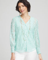Chico's Floral Soutache V-Neck Blouse TEAL WATERS