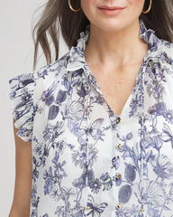 Chico's Butterfly Ruffle Collar Blouse PALE TURQ BLUE