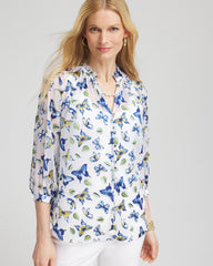 Chico's Ruffle Collar Butterfly Burnout Blouse BLUE CASA