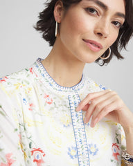 Chico's Floral Billow-Sleeve Blouse MELON MAMBO