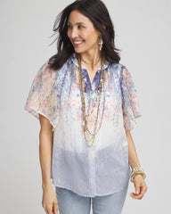Chico's Jacquard Flutter-Sleeve Blouse BLUE PEARL