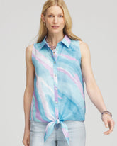 Chico's No Iron™ Linen Tie-Front Sleeveless Shirt PARADISO BLUE