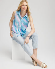 Chico's No Iron™ Linen Tie-Front Sleeveless Shirt PARADISO BLUE