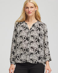 Chico's Caviar Bead Georgette Blouse BLACK