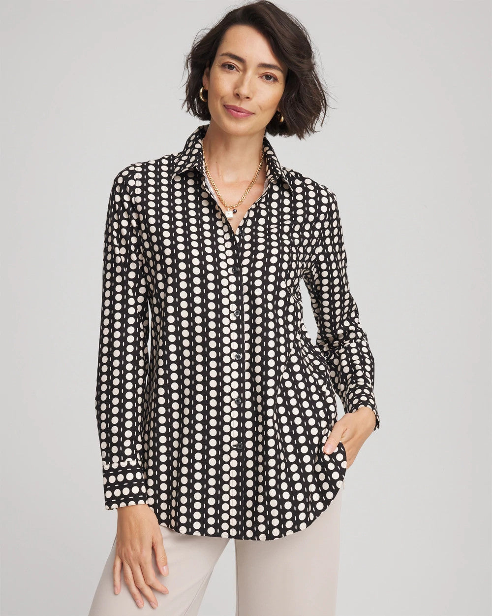 Chico's No Iron™ Printed Sateen Shirt BLACK