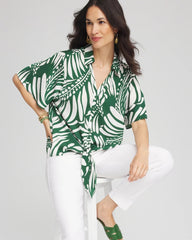 Chico's Palm Print Tie-Front Silky Top PALM LEAF