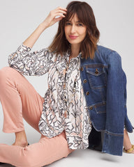 Chico's Faux Silk Floral Collared Shirt FRENCH BLUSH