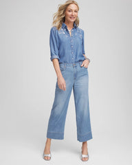 Chico's Embroidered Tencel™ Denim Shirt VIOLA WASH