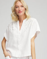 Chico's Embroidered Dolman Sleeved Linen Blouse
