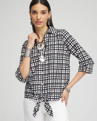 Chico's No Iron™ Plaid Tie-Front Top BLACK