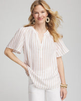 Chico's Striped Linen Popover Shirt SYCAMORE