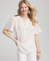 Chico's Striped Linen Popover Shirt SYCAMORE