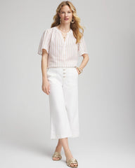 Chico's Striped Linen Popover Shirt SYCAMORE