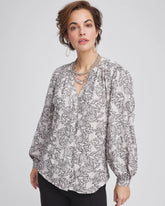 Chico's Crepe Embroidered Blouse SMOKEY TAUPE