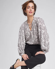 Chico's Crepe Embroidered Blouse SMOKEY TAUPE