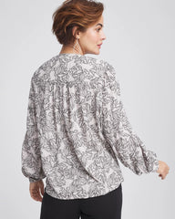 Chico's Crepe Embroidered Blouse SMOKEY TAUPE
