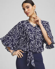 Chico's Ecovero™ Tie-Front Frill Sleeve Blouse PASSPORT BLUE