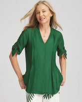 Chico's Cotton Voile & Silk Pleated Blouse PALM LEAF
