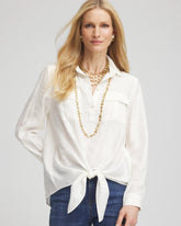 Chico's Textured Tie-Front Pullover Top ECRU
